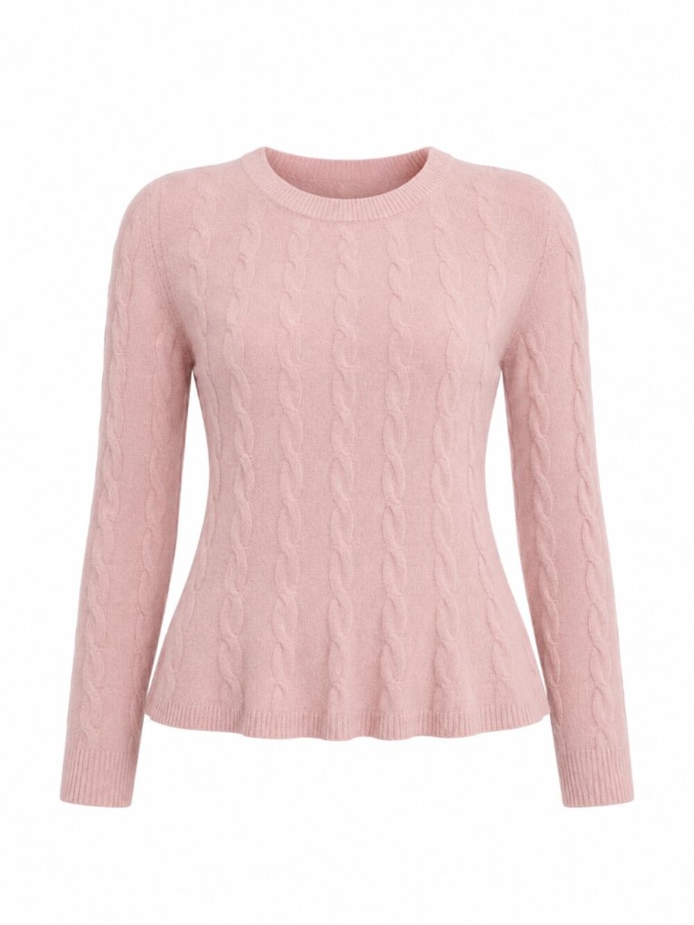 100% Cashmere Peplum Cable Knit Sweater Dusty Rose